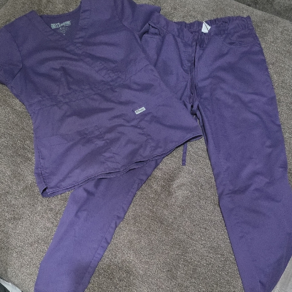 Grey's Anatomy Deep Purple Plum Scrub Top And Pants Scrubs Medical